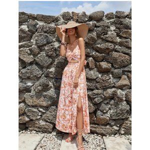 Twist-front Tie-back Halter Maxi Dress